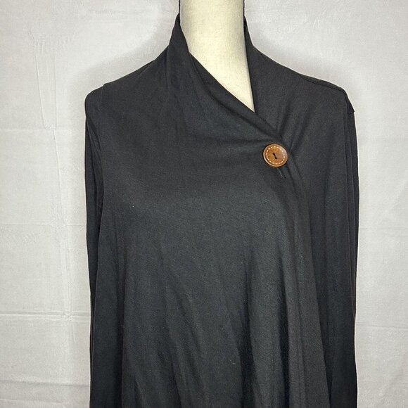 Chatoyant Big Button Wrap Cardigan Tunic Top Size 2XL Black Knit Fringe - Picture 2 of 7